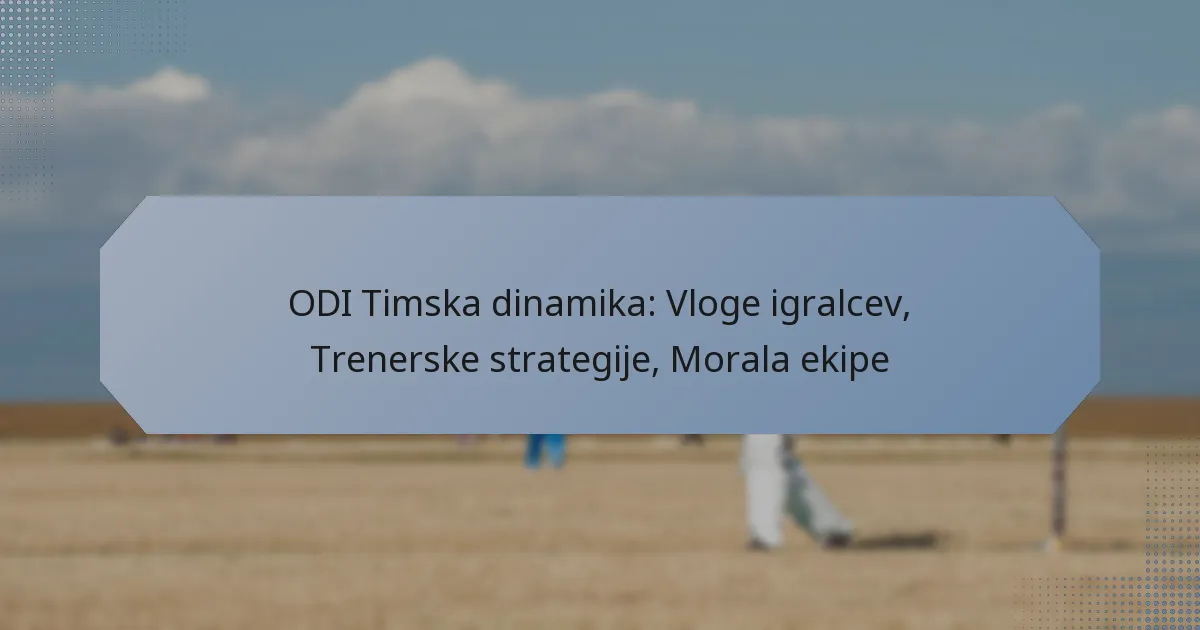 ODI Timska dinamika: Vloge igralcev, Trenerske strategije, Morala ekipe